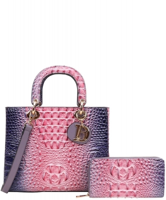 2in1 Tie-Dye Croc Satchel Wallet Set CE9143W LAVENDER